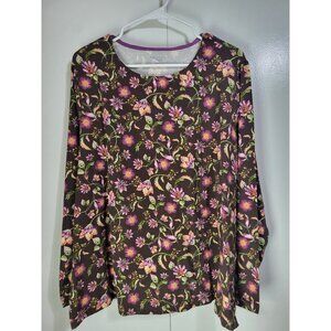 Appleseed's Womens 1X Long Sleeve T Shirt Floral Fairy Whimsy Country Grandma